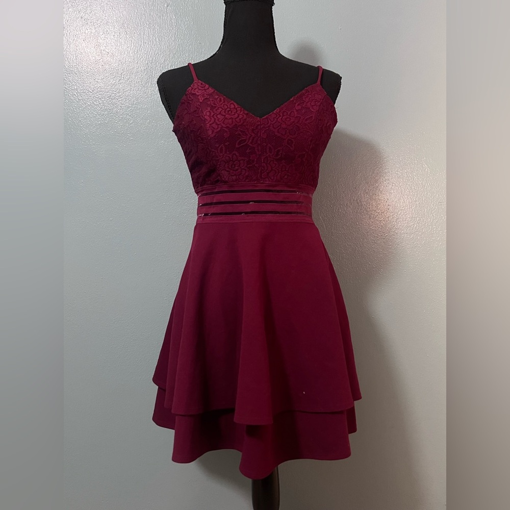 City Triangles Burgundy Layered Mini Dress